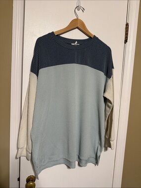Maurices Colorblock Crewneck Top in Navy, Light Blue & Cream